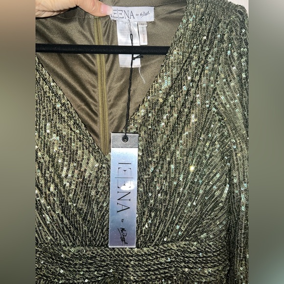 👗 NWT! Mac Duggal Olive Sequin Dress - Picture 7 of 11